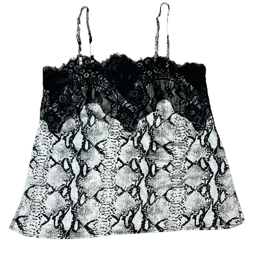 ACOA Lace Trim Black White Tank Top Snake Skin Print Adjustable Straps Medium